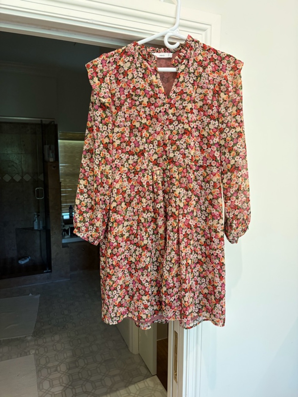 Mango Floral Mini Dress - Pink, Red, Cream